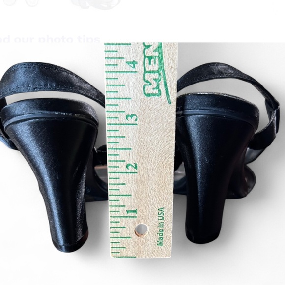 AMERICAN EAGLE Black Satin Heeled Sandals With Ankle Strap 6 1/2 Good Condition - Picture 6 of 8